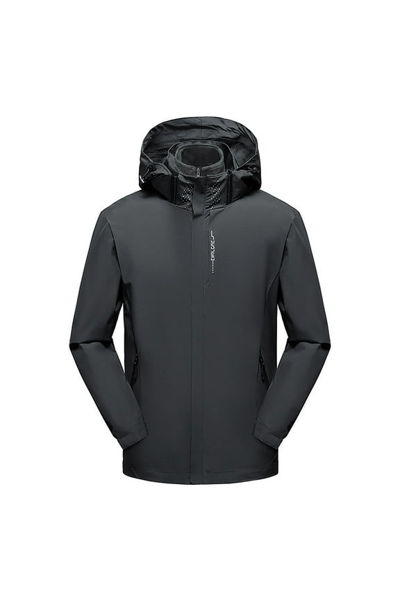 Waterproof Jackets Men 2 in 1 Hoody Coats Fitted Long Sleeve Raincoat Top Fall Winter Training Parker Rain Jacket Loose Windbreaker Activewear Outwear Coat