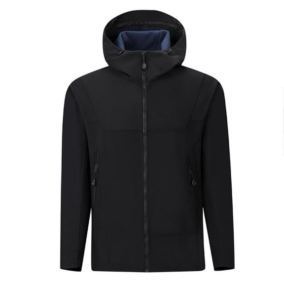 Waterproof Jackets Men's Fashion Casual Solid Color Pockets Zipper Jacket Long Sleeve Hooded Casual Outwear Coat on Clearance