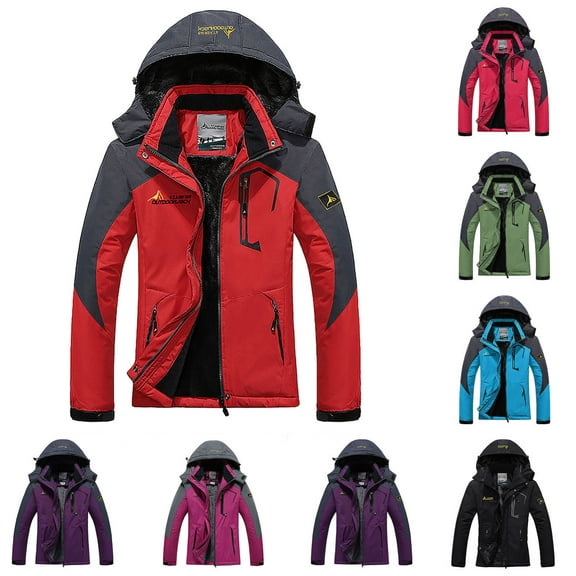 Waterproof Jackets for Women Winter Snow Coat Warm Ski Jacket Hooded Work Outerwear Womens Windbreaker Winter Coat Fleece Inner for Rain Snow Outdoor Hiking RedM