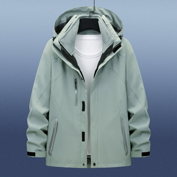 Waterproof Jackets for Men Green Zip Up Hooded Rain Jacket Windbreaker Color Block Fall Winter Mens Outerwear