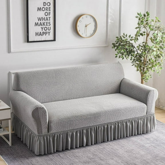 Waterproof Jacquard Sofa Sliding Cover, Dustproof Elastic Sofa Mat, Four Seasons Universal Sofa Cover, Sand Release (3-Person Sofa 75 "-91" Light Grey)
