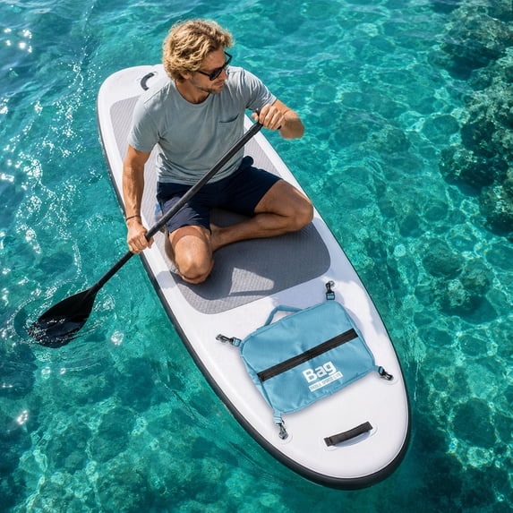 Waterproof Kayak Deck Bag, 9.84x9.84x3.15in Paddleboard Storage Pouch with 4 Hooks, Compact Dry Bag for Beach & Outdoor Essentials, 1PC (Blue)