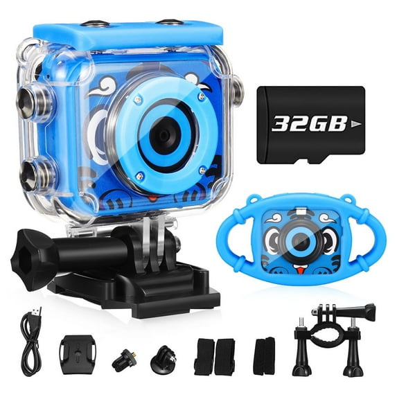 Waterproof Kids Camera with 32GB Memory Card Kids Digital Camera DV Kids Camcorder for Girl and Boys, High Resolution Kids Video Sports Mini Camera, 1080P HD Camera for Kids Birthday Gift Compatible
