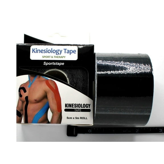 Waterproof Kinesiology Tape 2" x 16.4' for Pain Relief & Muscle Support - Latex-Free Athletic & Therapy Tape (Black)