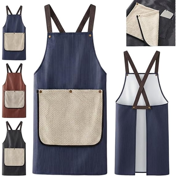 Waterproof Kitchen Apron with Removable Towel Pockets – No-Tie Cross Back Chef Apron for Men & Women,aprons for women with pockets, Cooking, Baking, Grilling, BBQ(Blue)