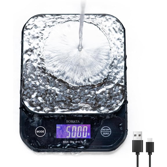 Waterproof Kitchen Scale, 0.1g/0.01oz High Precision, 5kg/11lb, Washable, USB Rechargeable, Digital Scale for Food,Cooking, Baking, Weight Loss, Grey
