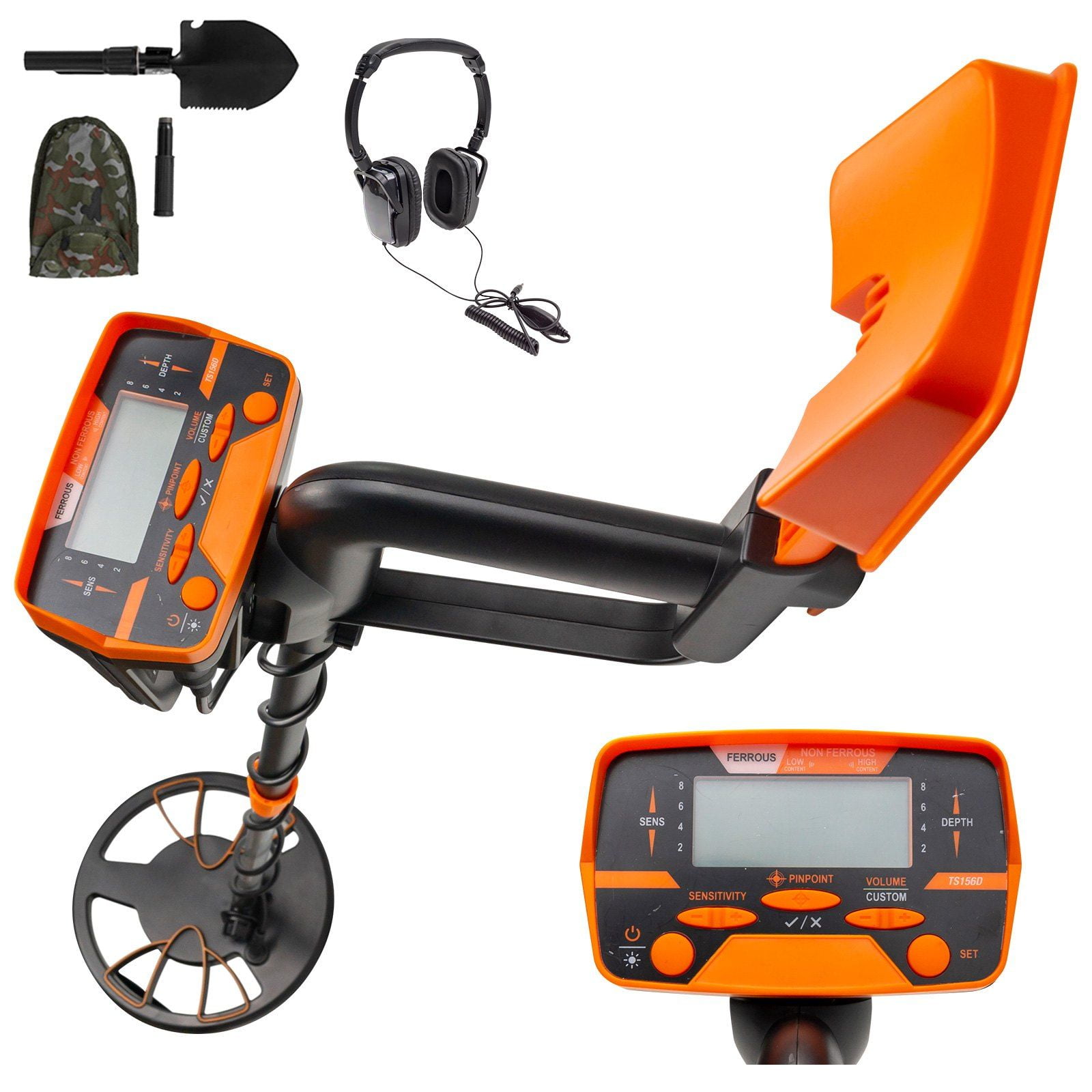 Waterproof LCD Metal Detector for Adults & Kids – 2 Detection Modes, Adjustable 102-130cm Stem, Headphones & Dual-Head Shovel, High Sensitivity 16cm Depth, for Beach, Yard, Shallow Water Use