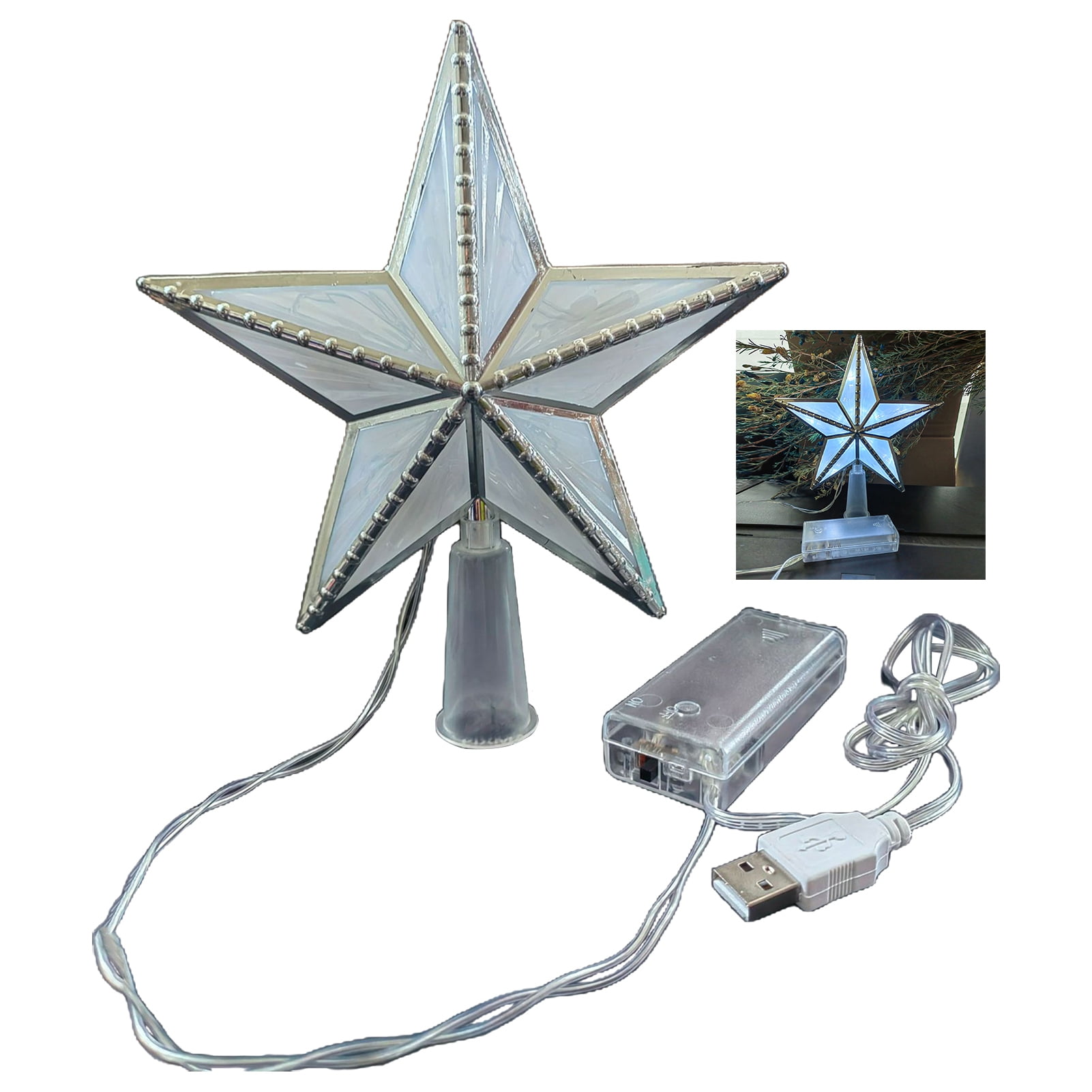 Waterproof LED Christmas Tree Topper Star Soft Glowing FivePointed