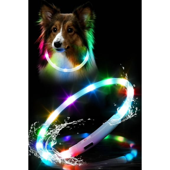 Waterproof LED Dog Collar USB Rechargeable Light Up Dog Collars Lights for Night Walking Lighted Safety Training & Behavior Aids for Small Medium to Large Dogs