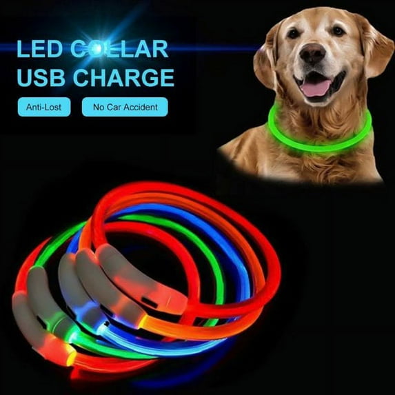 Waterproof LED Flashing Light Dog Collar USB Rechargeable Glowing Dog Collars for Night Safety Pet Led Flash Night USB Charging Collars Light up Collar for Small Medium Large Dogs