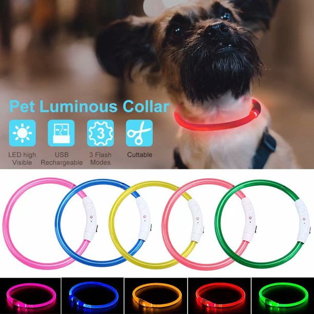 Waterproof LED Flashing Light Dog Collar USB Rechargeable Glowing Dog