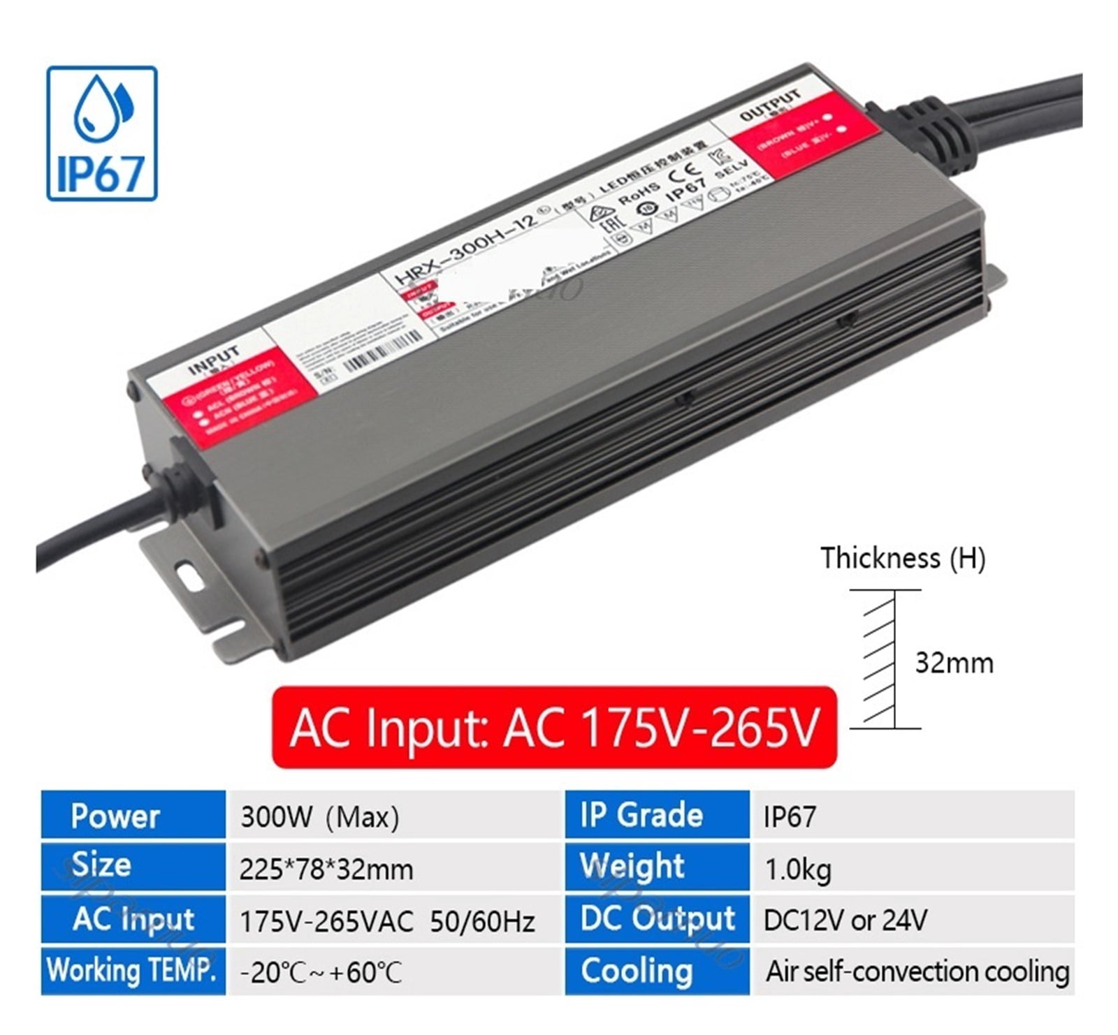 Waterproof LED Power Supply, Rainproof Lighting Transformers, 300W/400W AC 175-265 To DC 12V 24V Switch Transformer, Adapter LED Driver ,Easy to Use