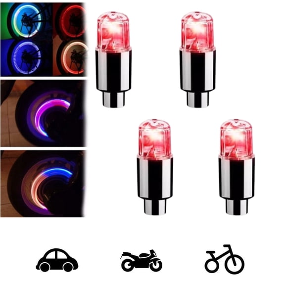 Waterproof LED Tire Valve Cap Light – 4 Pack Motion Sensor Wheel Lights for Car, Bike, Motorcycle, Neon Flash Warning Dust Caps