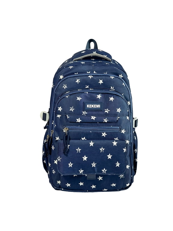 Waterproof Laptop Backpack 32L Large Capacity Daypack, Blue Polka Dot Nylon Rucksack with Pencil Case, Fits 15.6 Inch Computer, Lightweight Travel Bookbag