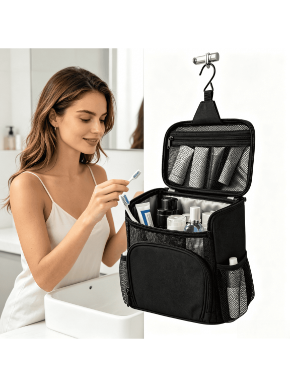 Waterproof Large Capacity Travel Toiletry Bag – Durable Nylon Hanging Travel Kit with Multi-Pocket, Quick Dry Fabric, Leak-Proof Lining & Zippered Closure Pocket for Gym, Business Trip Gear