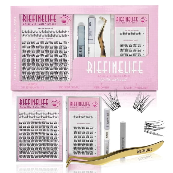 Diy Lash Clusters Kit, Waterproof D Curl Wispy Eyelash Extensions, Soft Natural Individual Lashes, 5-16mm, Thin Band, Black Natural