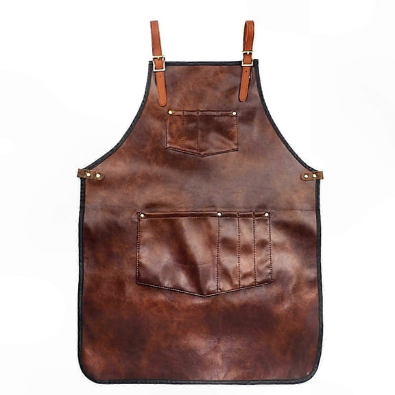 Waterproof Leather Apron with Pockets for Cooking, BBQ, Kitchen, Barber, Barista Use - Unisex Cross-Back Design