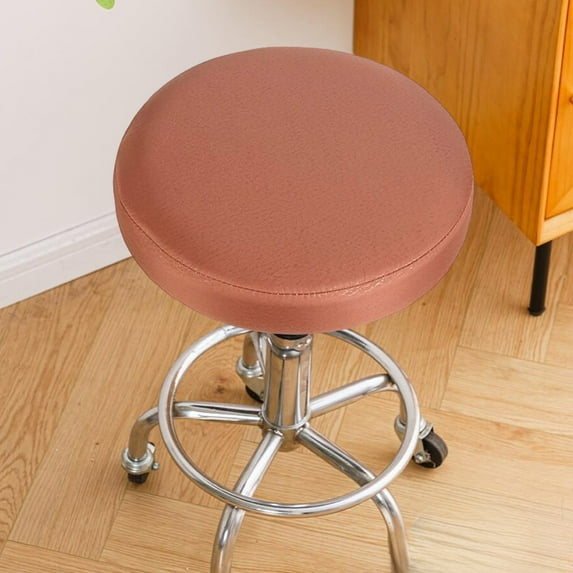 Waterproof Leather Bar Stool Cover, Round Elastic Seat Protector, 35x35cm, Brown, Home Use,Vsgery