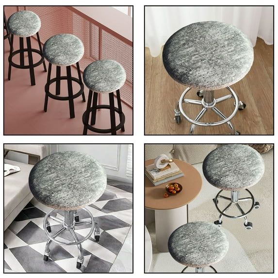 Waterproof Leather Bar Stool Cover Round Seat Slipcover with Elastic Band for Kitchen Dining Counter Height Chairs Beige Gray