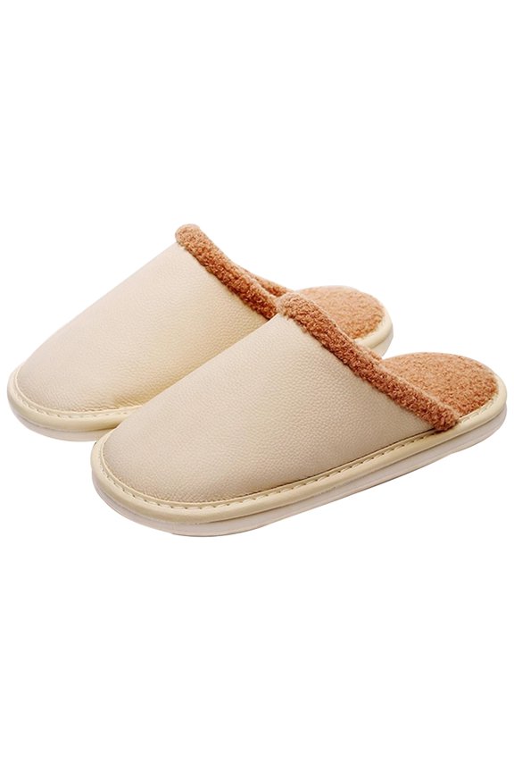 Waterproof Leather Cotton Slippers, Fall and Winter Home Thick Bottom Cotton Shoes, Breathable Non-slip Odorless, Men and Women Warm Slippers