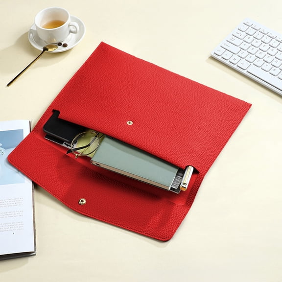 Waterproof Leather Document Case Folder with Removable Hand Strap for File Storage Organization Office Supply Pouch - 13x9.4in