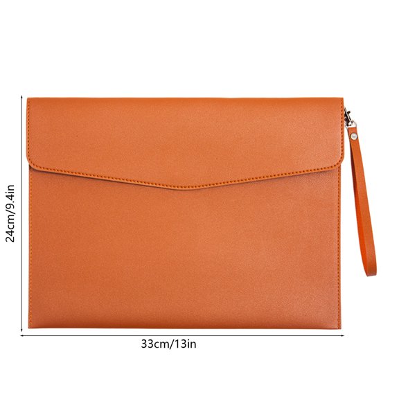 Waterproof Leather File Folder Document Bag With Removable Hand Strap Orange A4 Size 1 Count