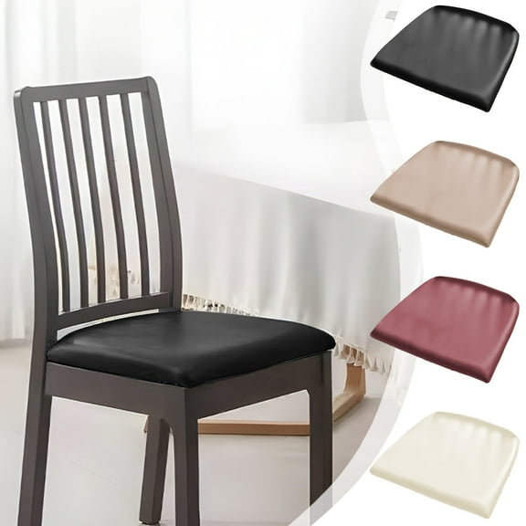 Waterproof Leather Round Bar Stool Cover | Slip-Resistant Elastic Seat Protector | Fits 18.9x14.17 in Stools | Durable Faux Leather | Easy Clean Chair Cover | Black White Wine Khaki | 1 Piece