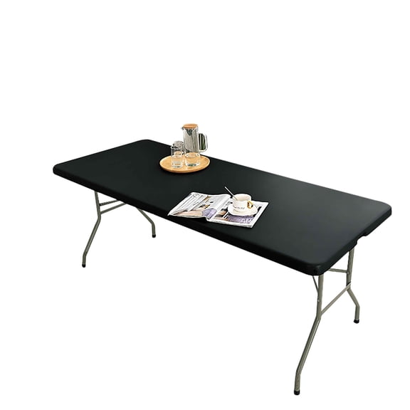 Waterproof Leather Tablecloth Rectangle,Stretch Fitted Tablecloth For Dining Tablecloth,All-Inclusive Table Cover For Party Indoor Outdoor-Black-244x75cm(96x30in)