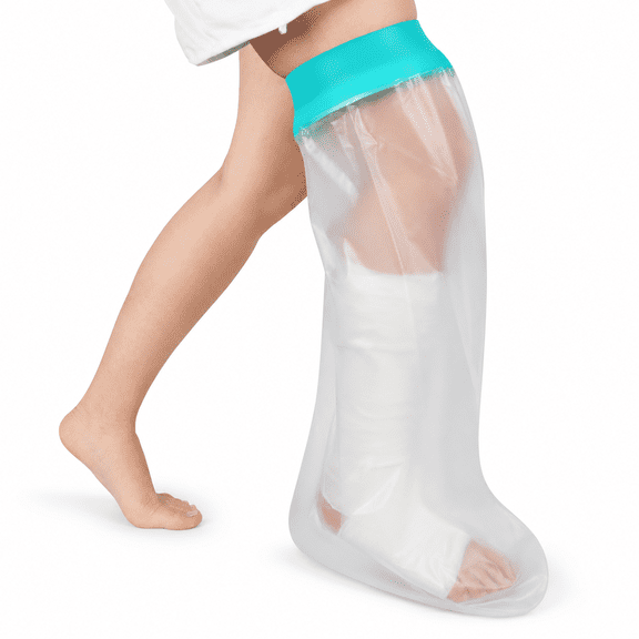 Waterproof Leg Cast Cover for Shower, Reusable Adult Shower Boot Protector for Foot, Ankle, Knee and Leg Casts, Elastic Seal Cast Protector After Surgery, Turquoise