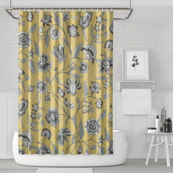 Waterproof Lemon Flower Shower Curtain 72x72 Inch Boho Style Polyester Unique Shower Curtain for Bathroom Hotel Home Decor with 12 Plastic Hooks