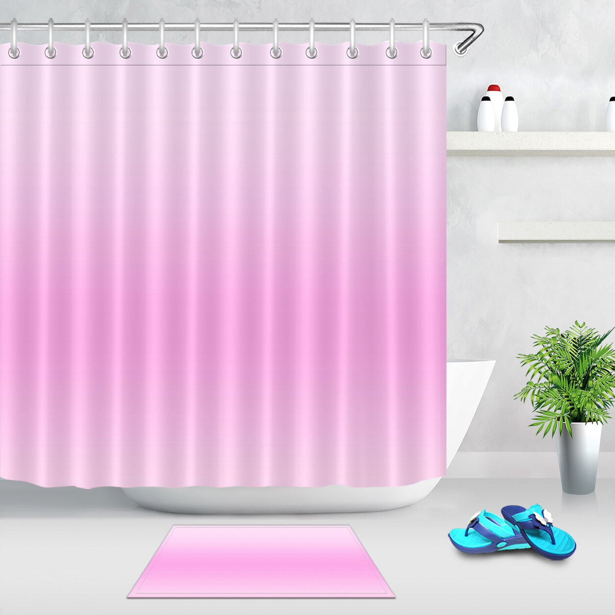 Waterproof Light Pink Shower Curtain Set with Fabric Hooks for Stylish