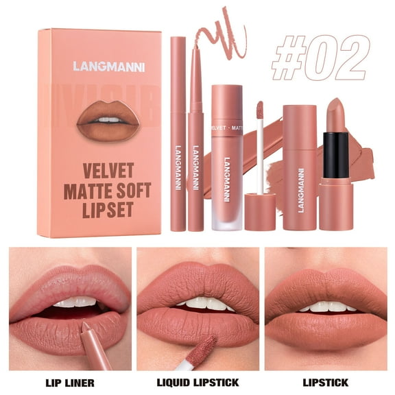 Waterproof Lipstick Set, Matte Velvet Lip Gloss, Long Lasting Non Stick Cup Lip Makeup, Moisturizing Smooth Creamy Texture, Natural Nude Contoured Lip Liner Included