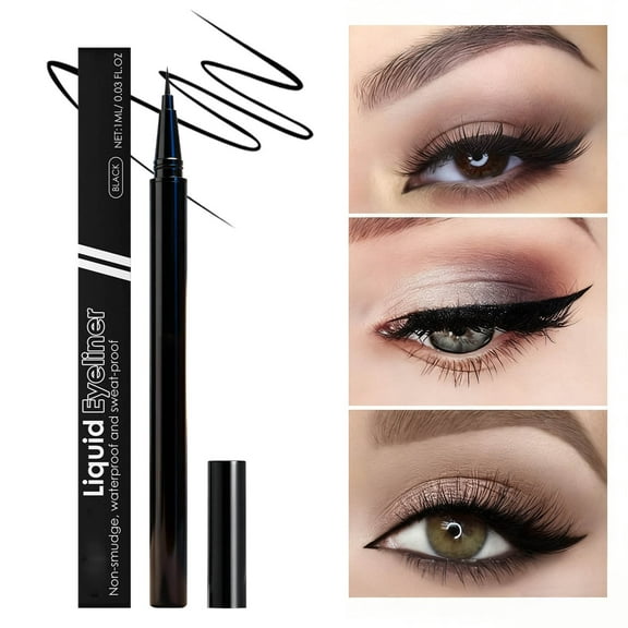 Waterproof Liquid Eyeliner, Long Lasting Eye Liner, Fine Brush Tip Waterproof Eyeliner Pen, Smudge Proof Satin Finish, Sweat Resistant Eye Makeup, Ophthalmologist Tested Safety