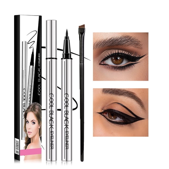 Waterproof Liquid Eyeliner Pen Fine Tip Black Long Lasting Oil Proof Quick Dry Eye Liner for Women Beginners Daily Makeup - Hard Tip Brush Included 1ml for Precise Line Winged Cat Eye Look