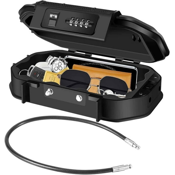 Waterproof Lock Box, Portable 4-Digit Combination Safe Boxes with Removable Cable, Anti-Theft Small Security Lockbox, Resettable Code Cash Case, Outdoor Key Hider for Travel, Gym, Hotel, Dorm, Beach