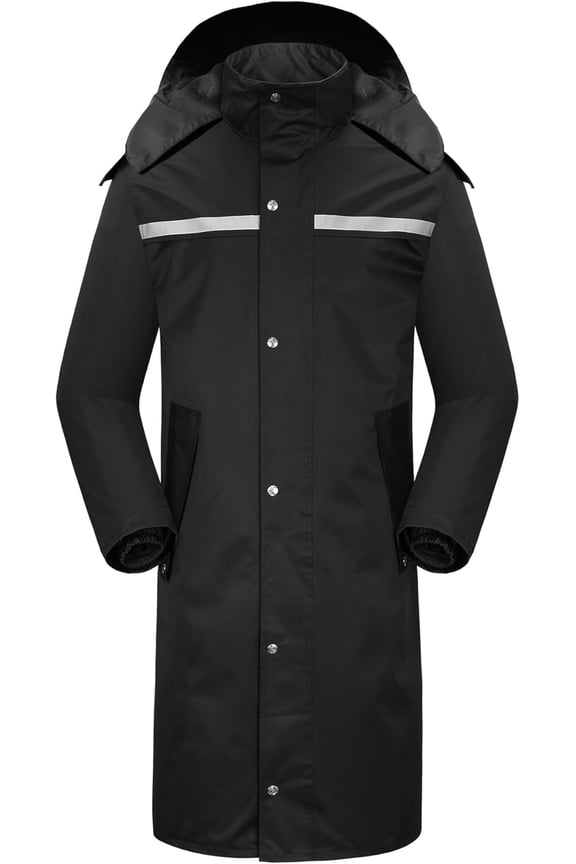 Waterproof Long Rain Jacket Lightweight Packable Hood Reflective for Men Women Adults Black 5X