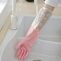 Waterproof Long Sleeve Cleaning Gloves, Pink PVC Household Gloves with Extended Arm Cover, Durable Reusable Gloves for Dishwashing, Bathroom, Kitchen, and Pet Care (1 Pair)