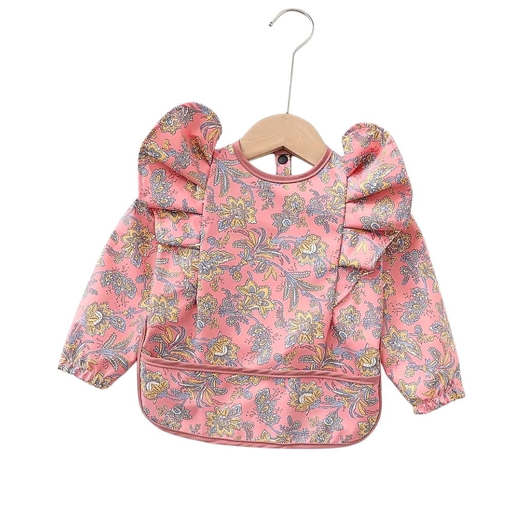 Pink Ruffle Bib The Cuddly Fig - Waterproof Long Sleeve Ruffle Baby Bib with Pink ...