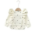 thumbnail image 1 of The Cuddly Fig - Waterproof Long Sleeve Ruffle Baby Bib with Polka Dot Pattern, Small 6-18mos, 1 of 3