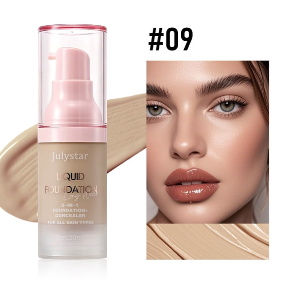 Waterproof Longwear Pump Foundation Concealer by Julystar, Buildable Coverage Skin Tone Corrector Natural Flawless Base for Daily Use