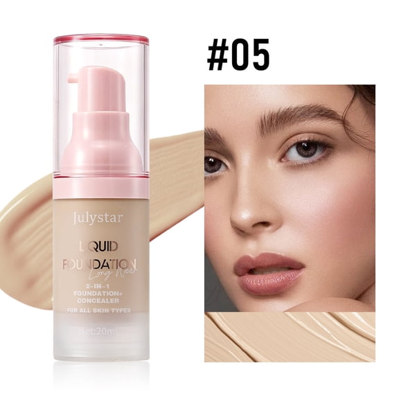 Waterproof Longwear Pump Foundation Concealer by Julystar, Buildable Coverage Skin Tone Corrector Natural Flawless Base for Daily Use