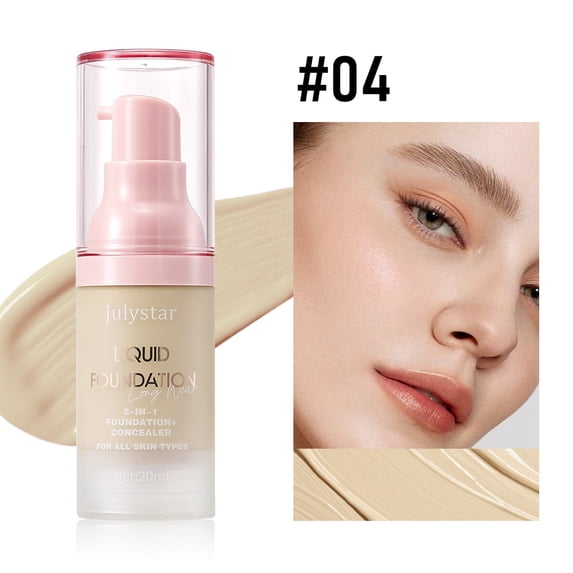 Waterproof Longwear Pump Foundation Concealer by Julystar, Buildable Coverage Skin Tone Corrector Natural Flawless Base for Daily Use