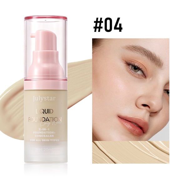 Waterproof Longwear Pump Foundation Concealer by Julystar, Buildable Coverage Skin Tone Corrector Natural Flawless Base for Daily Use