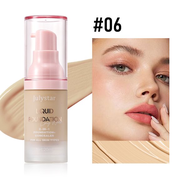 Waterproof Longwear Pump Foundation Concealer by Julystar, Buildable Coverage Skin Tone Corrector Natural Flawless Base for Daily Use