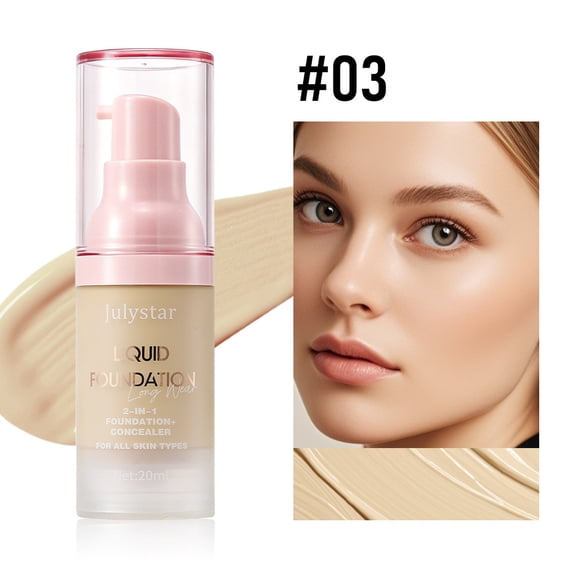 Waterproof Longwear Pump Foundation Concealer by Julystar, Buildable Coverage Skin Tone Corrector Natural Flawless Base for Daily Use