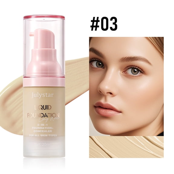 Waterproof Longwear Pump Foundation Concealer by Julystar, Buildable Coverage Skin Tone Corrector Natural Flawless Base for Daily Use