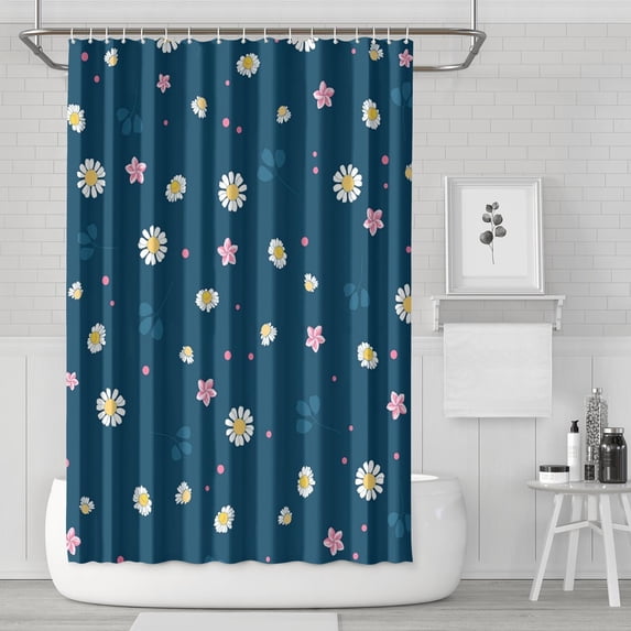 Waterproof Lovely Daisies Shower Curtain 72x72 Inch Boho Style Polyester Unique Shower Curtain for Bathroom Hotel Home Decor with 12 Plastic Hooks