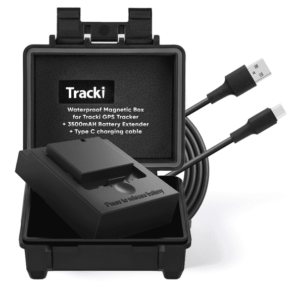 Tracki Waterproof Magnetic Mini Box Gps Tracker with 3500mAh Battery Extender for Vehicles
