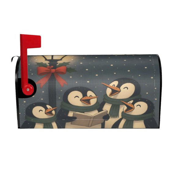 Waterproof Mailbox Cover Standard Size Uv Resistant Oxford Fabric Magnetic Closure Easy Install No Tools For Outdoor 21x18 In Happy Penguin