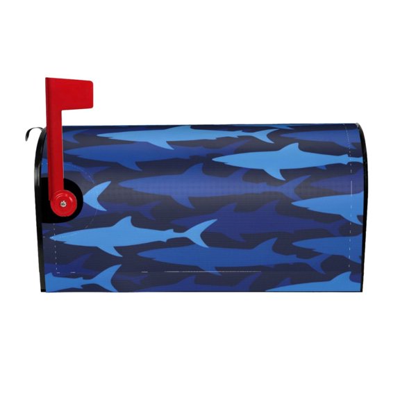 Waterproof Mailbox Cover Standard Size Uv Resistant Oxford Fabric Magnetic Closure Easy Install No Tools For Outdoor 21x18 In Blue Camouflage Shark Pattern